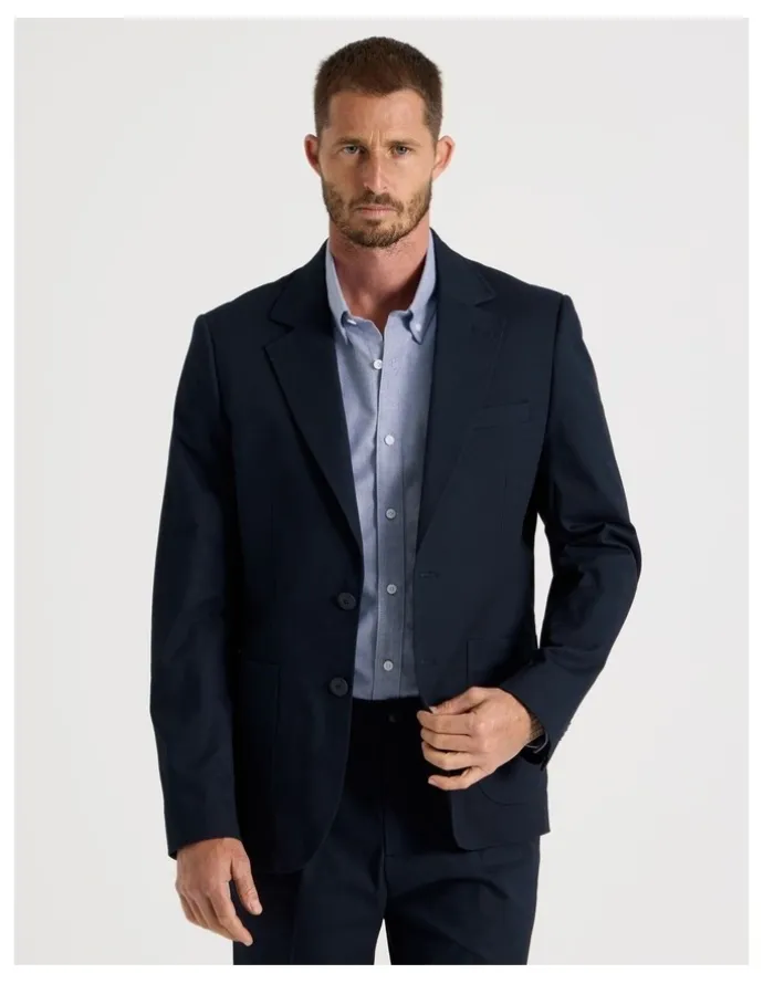 Basque Single Breasted Textured Blazer in Navy