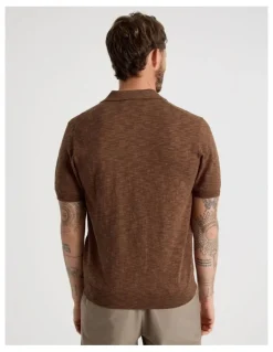 Basque Slub Texture Knit Polo in Light Brown