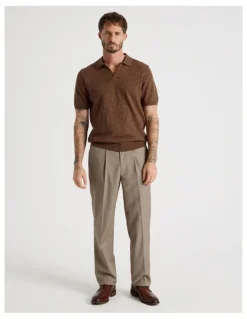 Basque Slub Texture Knit Polo in Light Brown