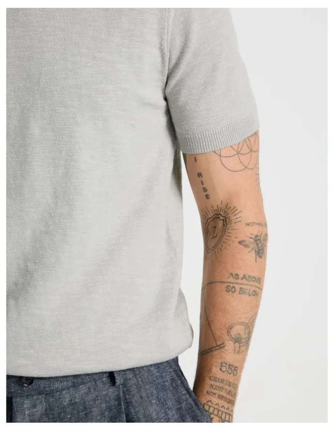 Basque Slub Texture Knit Tee in Grey