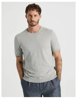 Basque Slub Texture Knit Tee in Grey