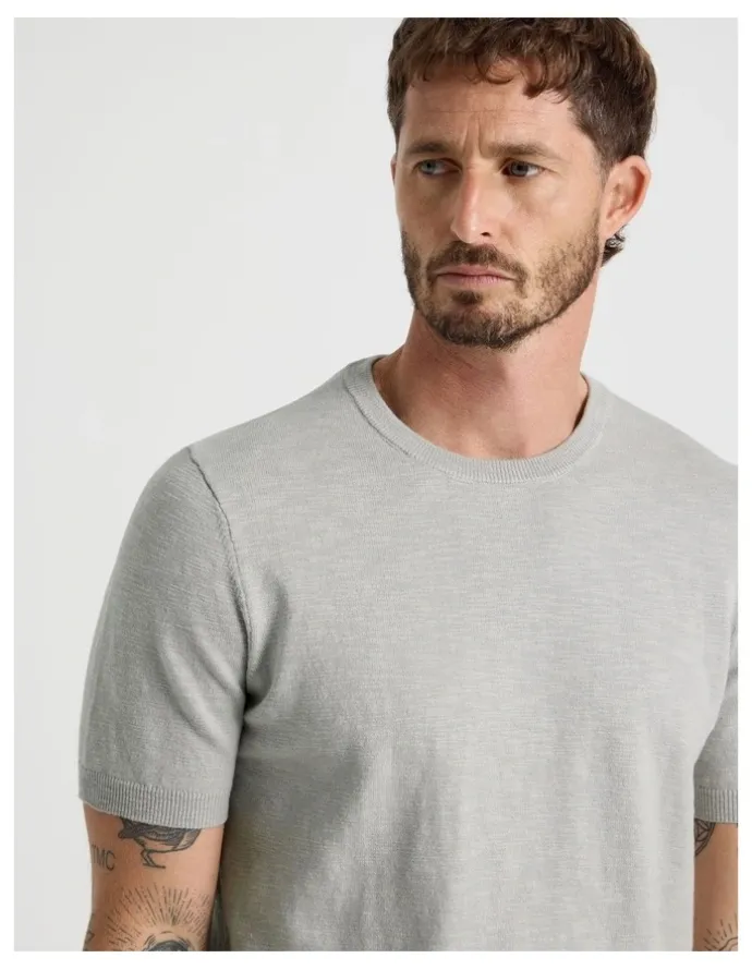 Basque Slub Texture Knit Tee in Grey