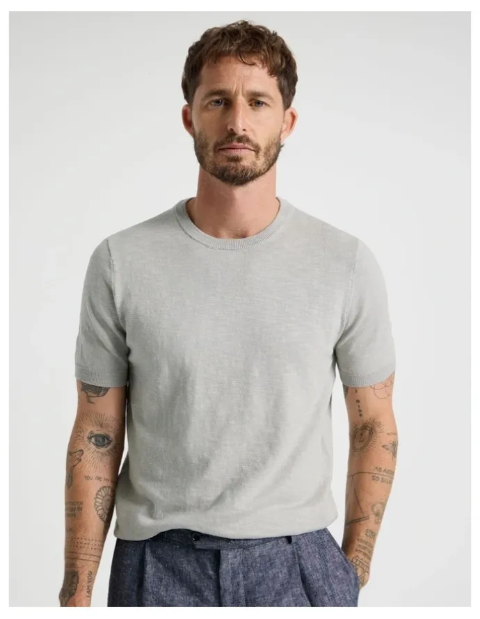 Basque Slub Texture Knit Tee in Grey