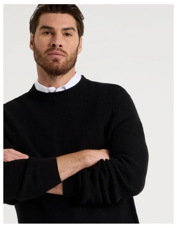 Basque Splice Rib Knit Sweater in Black
