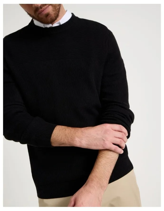 Basque Splice Rib Knit Sweater in Black