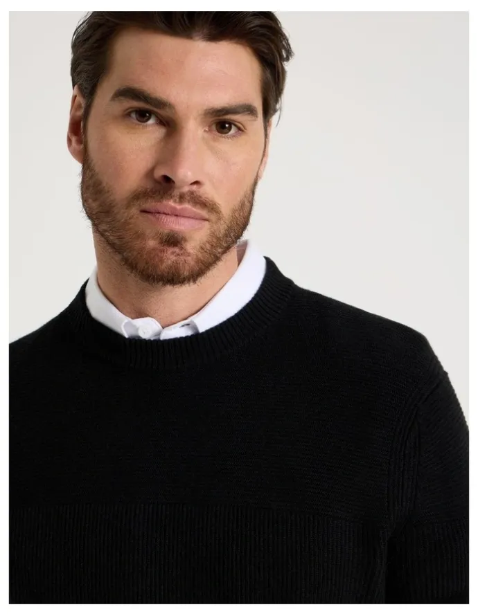 Basque Splice Rib Knit Sweater in Black