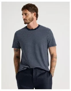 Basque Stripe Crew Neck T-Shirt in Navy