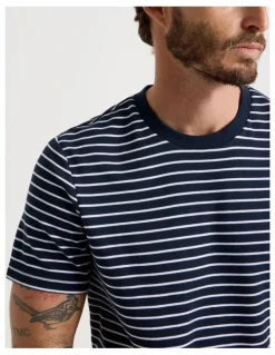 Basque Stripe Crew Neck T-Shirt in Navy