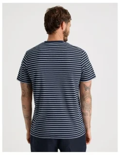 Basque Stripe Crew Neck T-Shirt in Navy