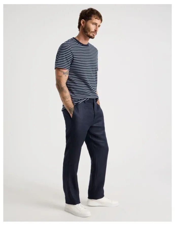 Basque Stripe Crew Neck T-Shirt in Navy