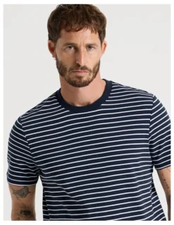 Basque Stripe Crew Neck T-Shirt in Navy