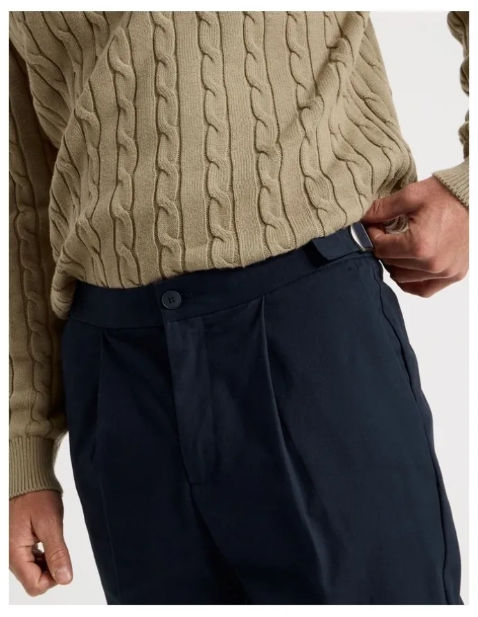 Basque Tailored Textured Trousers in Navy