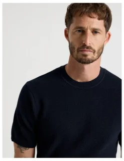 Basque Textured Knit Tee in Navy
