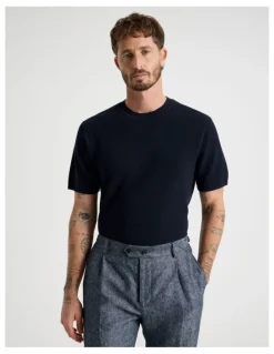 Basque Textured Knit Tee in Navy