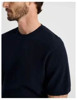 Basque Textured Knit Tee in Navy