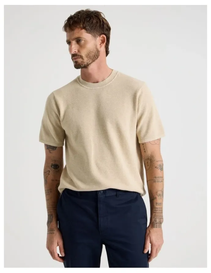 Basque Textured Knit Tee in Stone