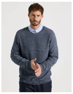 Basque Textured Long Sleeve Knit in Navy