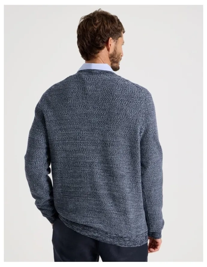 Basque Textured Long Sleeve Knit in Navy