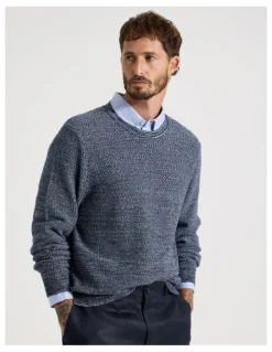 Basque Textured Long Sleeve Knit in Navy