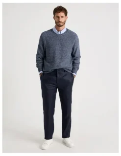 Basque Textured Long Sleeve Knit in Navy