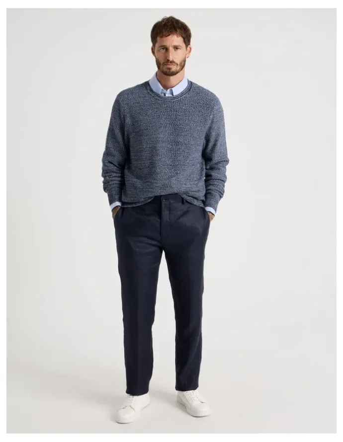 Basque Textured Long Sleeve Knit in Navy