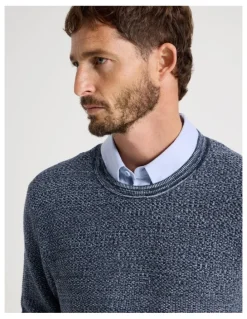 Basque Textured Long Sleeve Knit in Navy