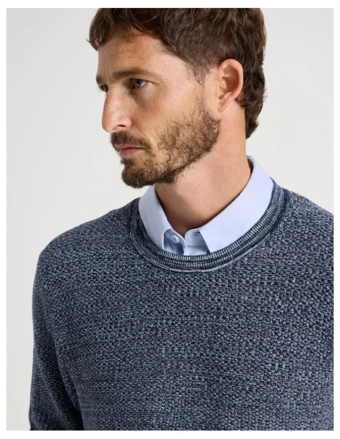 Basque Textured Long Sleeve Knit in Navy