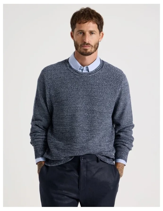 Basque Textured Long Sleeve Knit in Navy