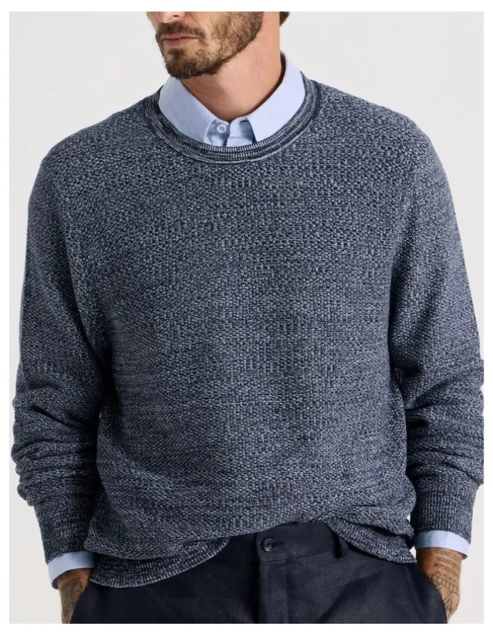 Basque Textured Long Sleeve Knit in Navy