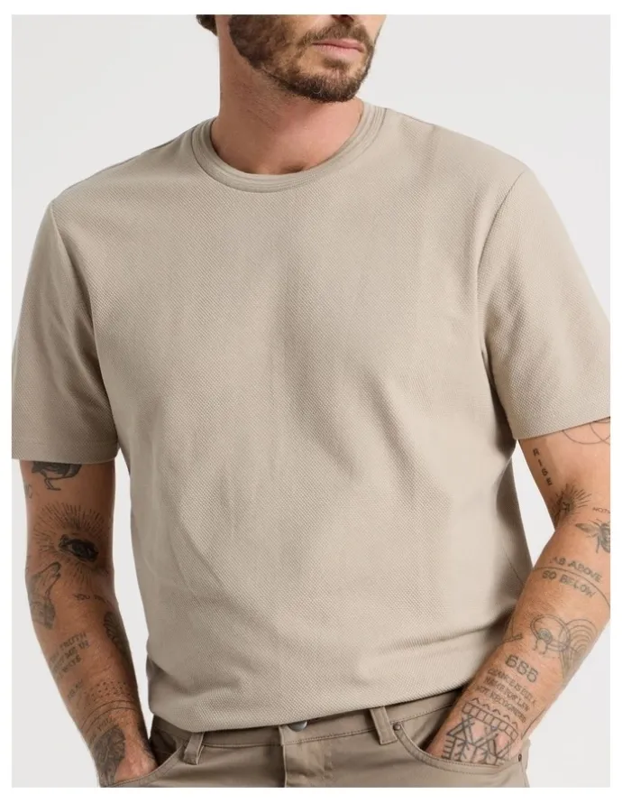 Basque Textured Pique T-Shirt in Sand