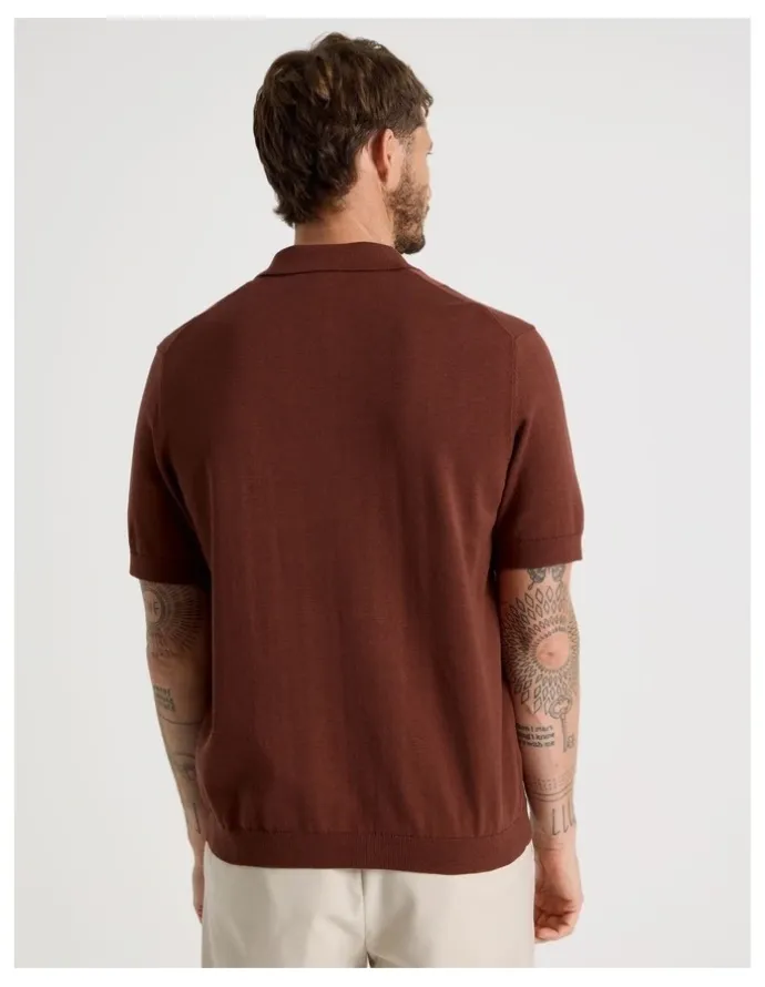 Basque Vertical Colour Block Polo in Brown