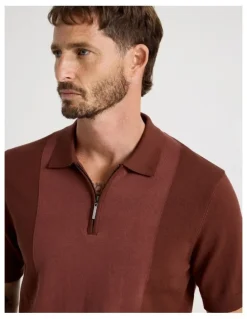 Basque Vertical Colour Block Polo in Brown