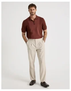 Basque Vertical Colour Block Polo in Brown