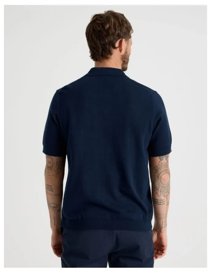 Basque Vertical Colour Block Polo in Navy