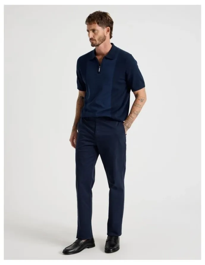 Basque Vertical Colour Block Polo in Navy