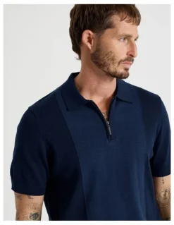 Basque Vertical Colour Block Polo in Navy