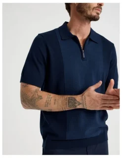 Basque Vertical Colour Block Polo in Navy