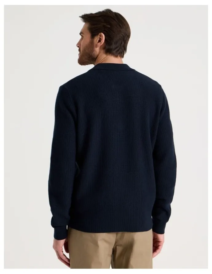 Basque Waffle Knit Quarter Zip Sweater in Navy