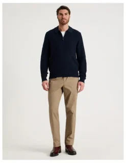 Basque Waffle Knit Quarter Zip Sweater in Navy