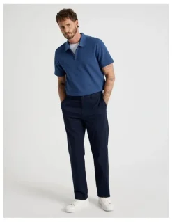 Basque Zip Neck Self Stripe Polo in Cobalt