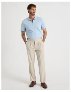 Basque Zip Neck Self Stripe Polo in Light Blue