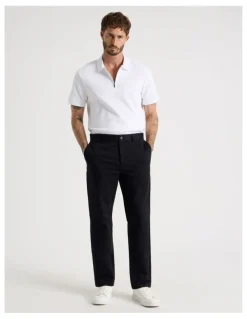 Basque Zip Neck Self Stripe Polo in White