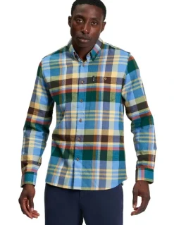 Ben Sherman Brushed Check Long Sleeve Shirt in Riviera Blue