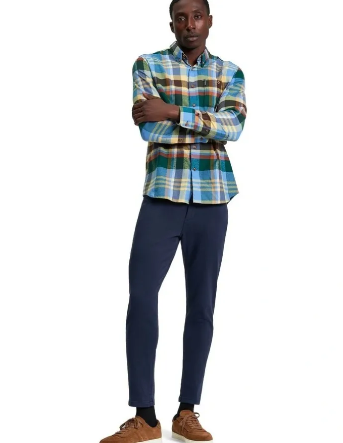 Ben Sherman Brushed Check Long Sleeve Shirt in Riviera Blue