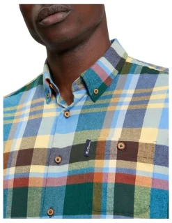 Ben Sherman Brushed Check Long Sleeve Shirt in Riviera Blue