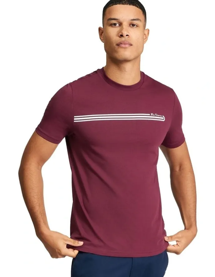 Ben Sherman Core Stripe Tee in Aubergine
