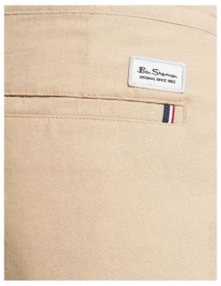Ben Sherman Linen Cotton Drawcord Shorts in Stone