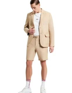 Ben Sherman Linen Cotton Drawcord Shorts in Stone