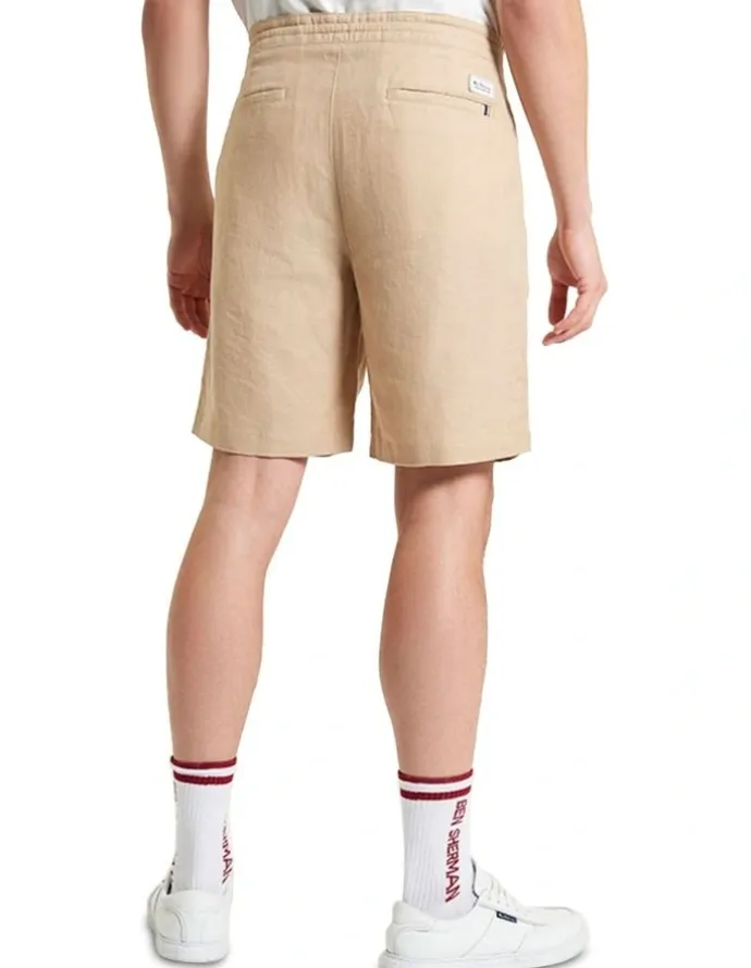 Ben Sherman Linen Cotton Drawcord Shorts in Stone