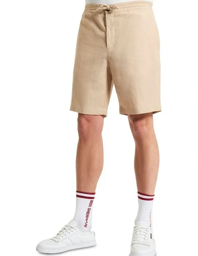 Ben Sherman Linen Cotton Drawcord Shorts in Stone